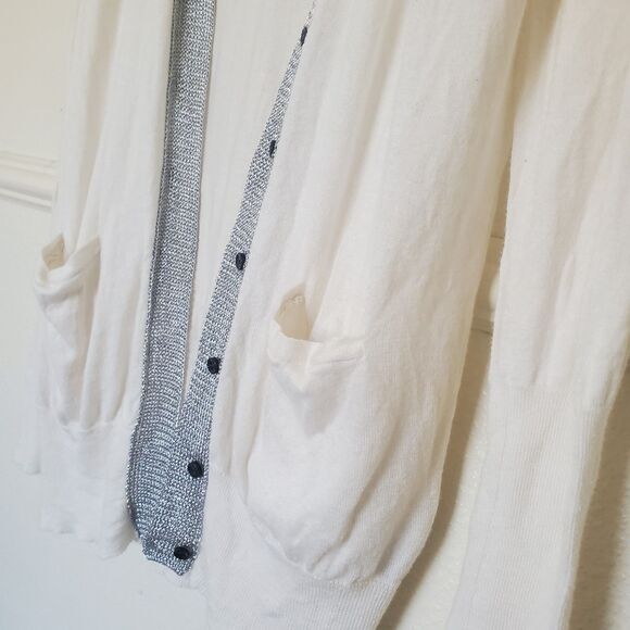 J. Crew Cardigan Size M Ivory With Silver Trim Button Closure Pima Cotton Wool - Picture 9 of 14